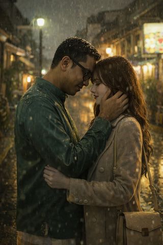 With rain tracing silver lines through the city lights, they finally choose each other in a moment too fragile and too real to take back.