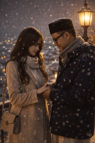 As the first snow falls between them, their hands meet in the cold--soft, hesitant, and certain in a way neither of them can explain.