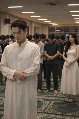 Xin Yue observing Saiful leading the prayers
